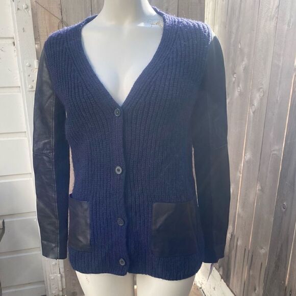 Maje Ornella Al-paca/Wool Blend Lambs Leather cardigan size 1/S - Picture 3 of 9